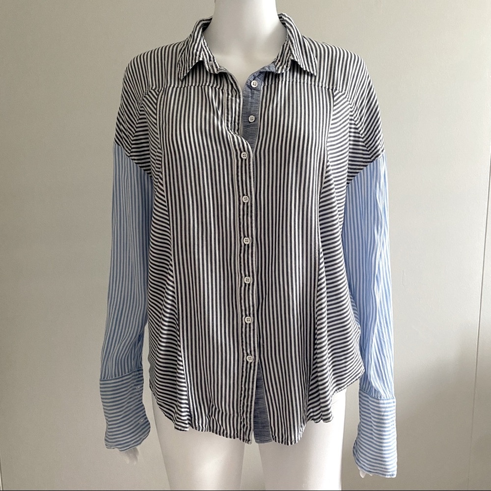 Free People Striped Button Up Boyfriend Shirt